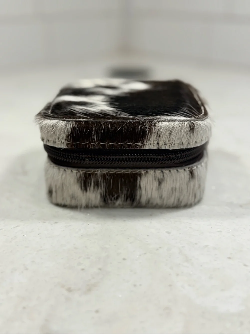 Cowhide Pattern Travel Jewelry Case - Brown & White
